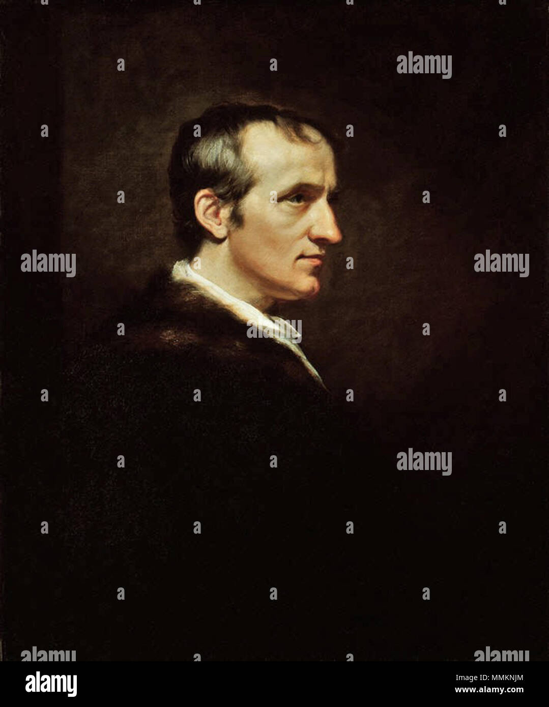 .  English: William Godwin, oil on canvas, 1802, 29 1/2 in. x 24 1/2 in. (749 mm x 622 mm), 'Godwin liked Northcote's portrait, describing it as 'The principal memorandum of my corporal existence that will remain after my death.' With the light hitting the philosopher's temples, Northcote symbolised Godwin's belief in progress based on reason.'  William Godwin. 1802. James Northcote (1746-1831) WilliamGodwin Stock Photo