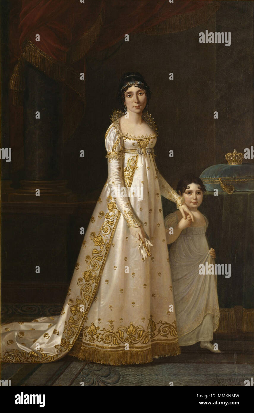 .  English: Portrait of Marie-Julie Clary (1777-1845) Queen of Naples with her daughter Zenaide Bonaparte (1801-1854)  . 1807. Julie Clary Stock Photo