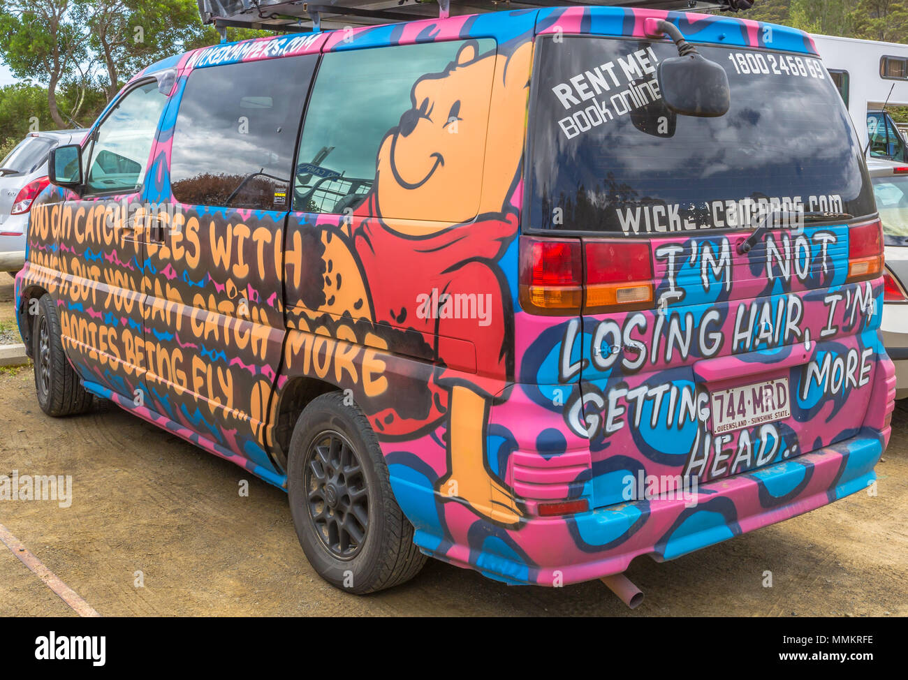 Sydney, Australia - January 9, 2015: Hippie van with Winnie De Pooh  airbrushing hand made. Typical campers from Australian company:  Wickedcampers Stock Photo - Alamy
