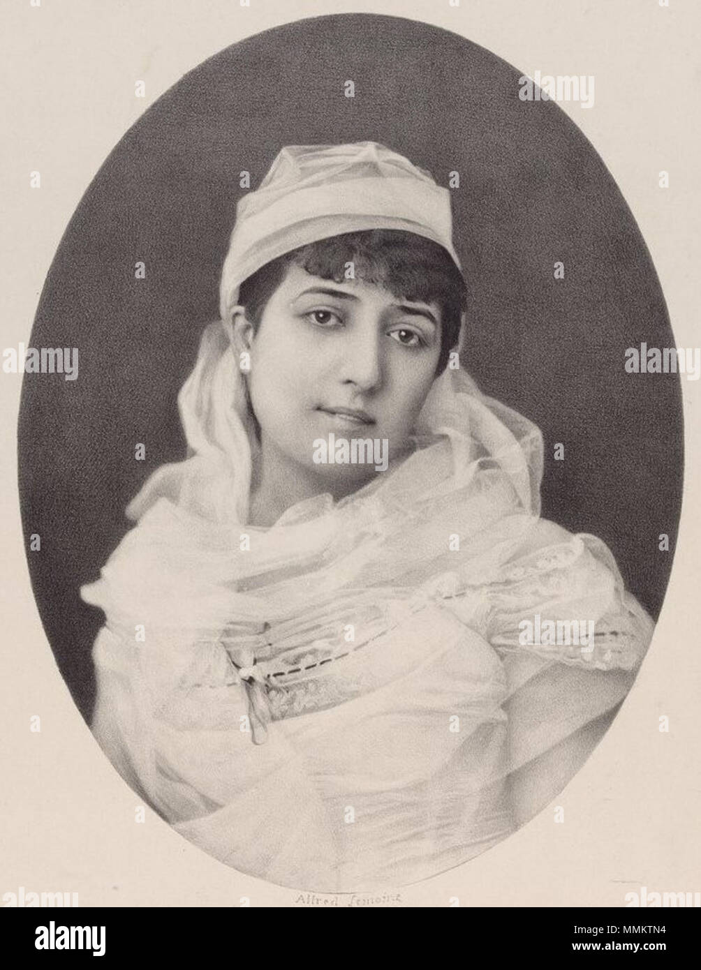 . English: Portrait of the French soprano Émilie Ambre published for her debut at Her Majesty's Theatre, London  . 1879. Alfred Lemoine (1824-1881) after a photograph by Ferdinand Mulnier (1817–1891) Emilie Ambre by Lemoine Stock Photo