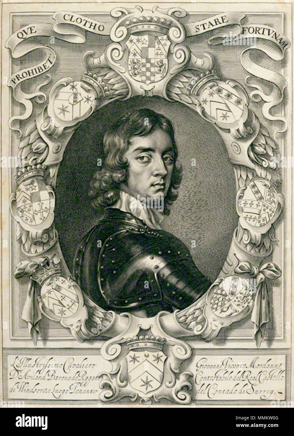 . English: John Mordaunt, 1st Viscount Mordaunt (1626-1675)  by William Faithorne, after  Adriaen Hanneman, line engraving, 1660s (1648) 1stViscountMordaunt Stock Photo