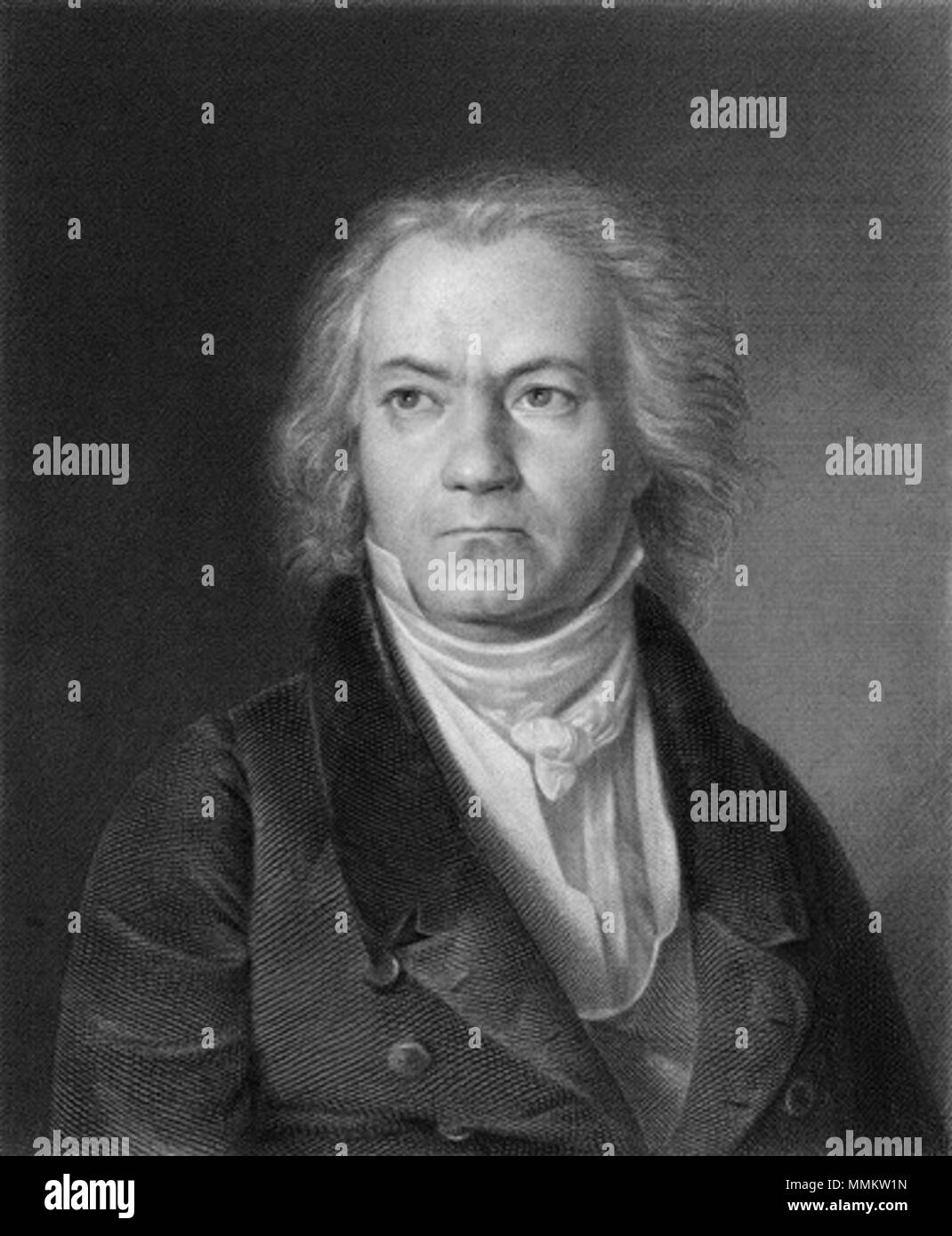 . Portrait of Ludwig van Beethoven  by Lazarus Gottlieb Sichling, after  Ferdinand Georg Waldm¸ller, line engraving, (1823) Beethoven-Sichling Stock Photo