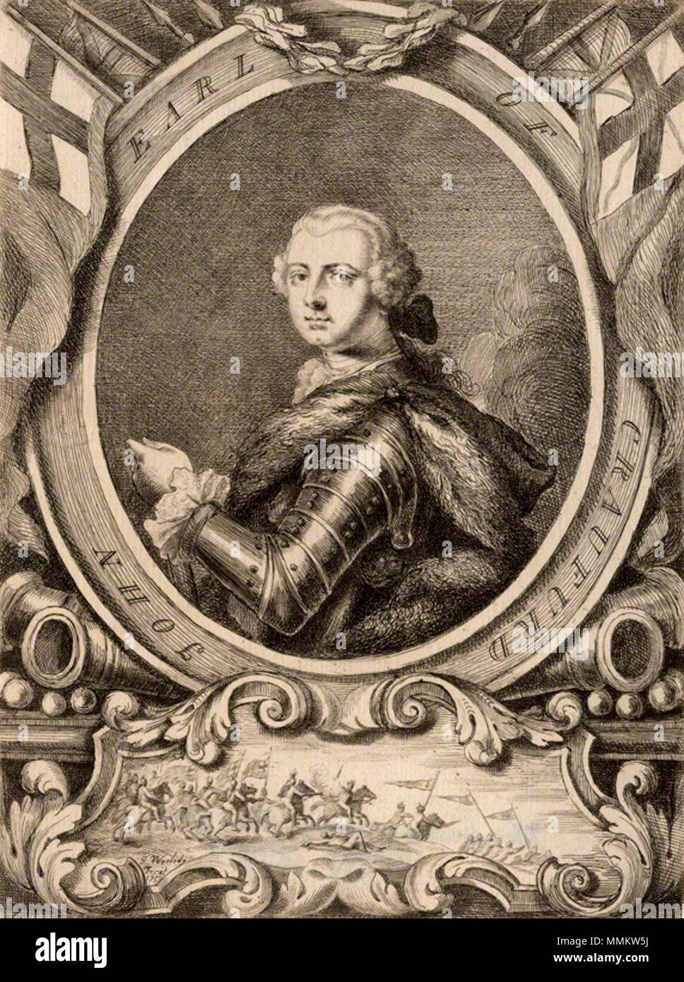 . English: John Lindsay, 20th Earl of Crawford (1702-1749)  by Thomas Worlidge, etching, published 1753 20thEarlOfCrawford Stock Photo
