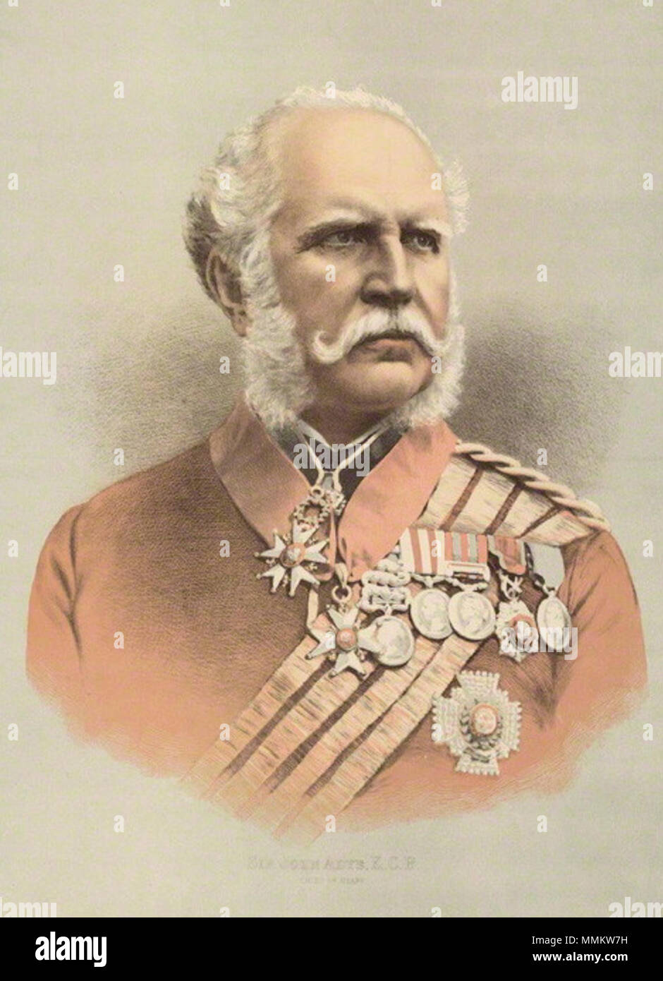 . Portrait of Sir John Miller Adye (1819-1900)  by Maguire and MacDonald, after a photograph by  Fradelle, chromolithograph, published 1882 John Miller Adye Stock Photo