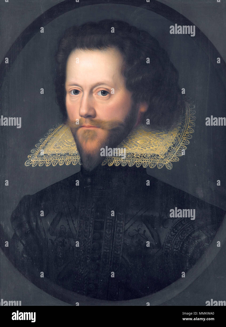 . English: Grey Brydges, 5th Baron Chandos (1578/9-1621) oil on panel 57 x 44 cm inscribed verso: Lord  /  Grey  /  Scandis,  and  on  an  old  label:  Grey  Lord  Chandos  son  of  William  Lord  Chandos  /  &  Mary  daughter  of  Sr.  Owen  Hopton  Kt.  &  sister  /  to  Anne  Countess  of  Downe.  Oct.  An:  1621   Grey Brydges, 5th Baron Chandos (1578/9-1621)  *oil on panel  *57 x 44 cm  *inscribed verso: Lord  /  Grey  /  Scandis,  and  on  an  old  label:  Grey  Lord  Chandos  son  of  William  Lord  Chandos  /  &  Mary  daughter  of  Sr.  Owen  Hopton  Kt.  &  sister  /  to  Anne  Count Stock Photo
