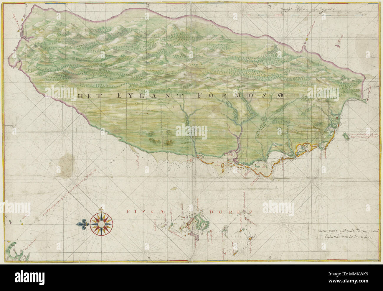 1640 Map of Formosa-Taiwan by Dutch 荷蘭人所繪福爾摩沙-臺灣 Stock Photo