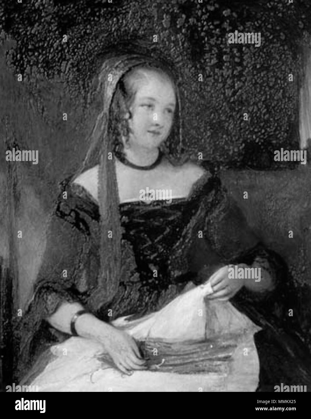 .  English: Arethusa Susannah, daughter of Sir Thomas Gery Cullum of Hardwick House, Suffolk, and wife of Thomas Milner Gibson. Courtesy of the Spanton Sparman Collection, Bury St Edmunds Past and Present Society.  Portrait of Arethusa Susannah Cullum (1814-1885). circa 1837. Arethusa Susannah Milner Gibson portrait Stock Photo