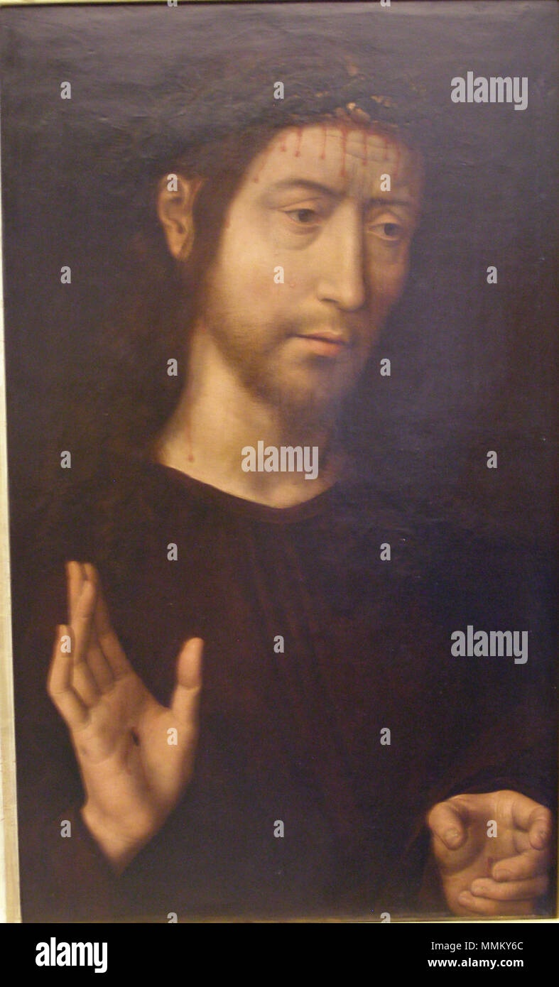 Man of Sorrows. 1480s. Hans Memling Cristo benedicente Stock Photo