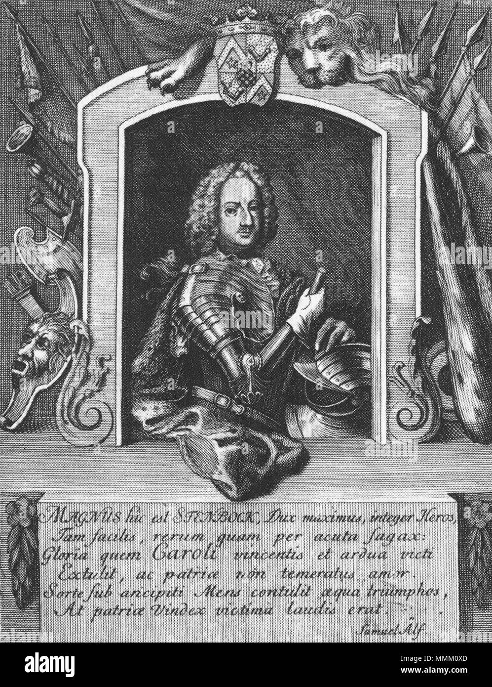. English: Magnus Stenbock (1665-1717). Etching by C. Bergquist.  . 18th century. Carl Erik Bergquist Bergquist Magnus Stenbock Stock Photo