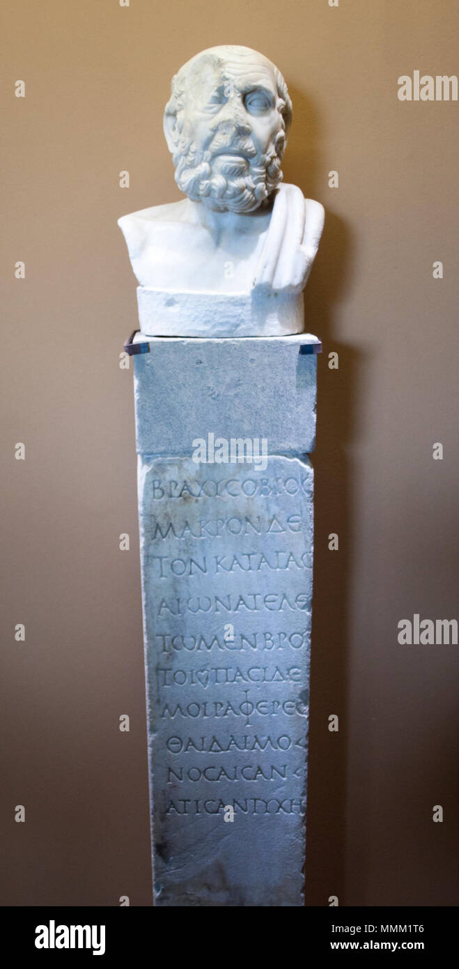 Herm-portrait of Hippocrates. First half of 2nd century AD. Herm-portrait of Hippocrates, Colosseum Stock Photo