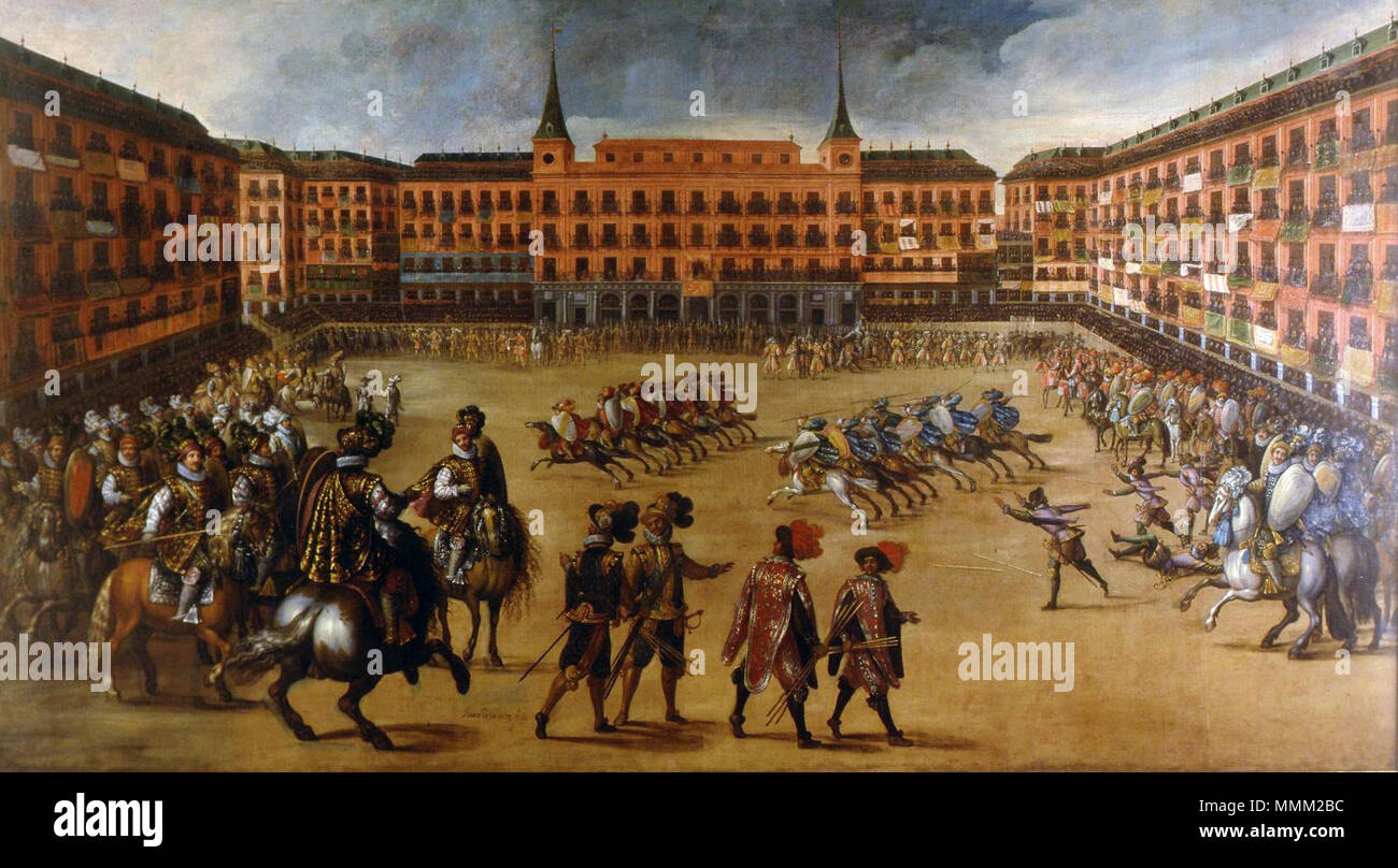 .  Español: Fiestas en la Plaza Mayor de Madrid, 1623.  . 17th century. Corte-plaza mayor Stock Photo