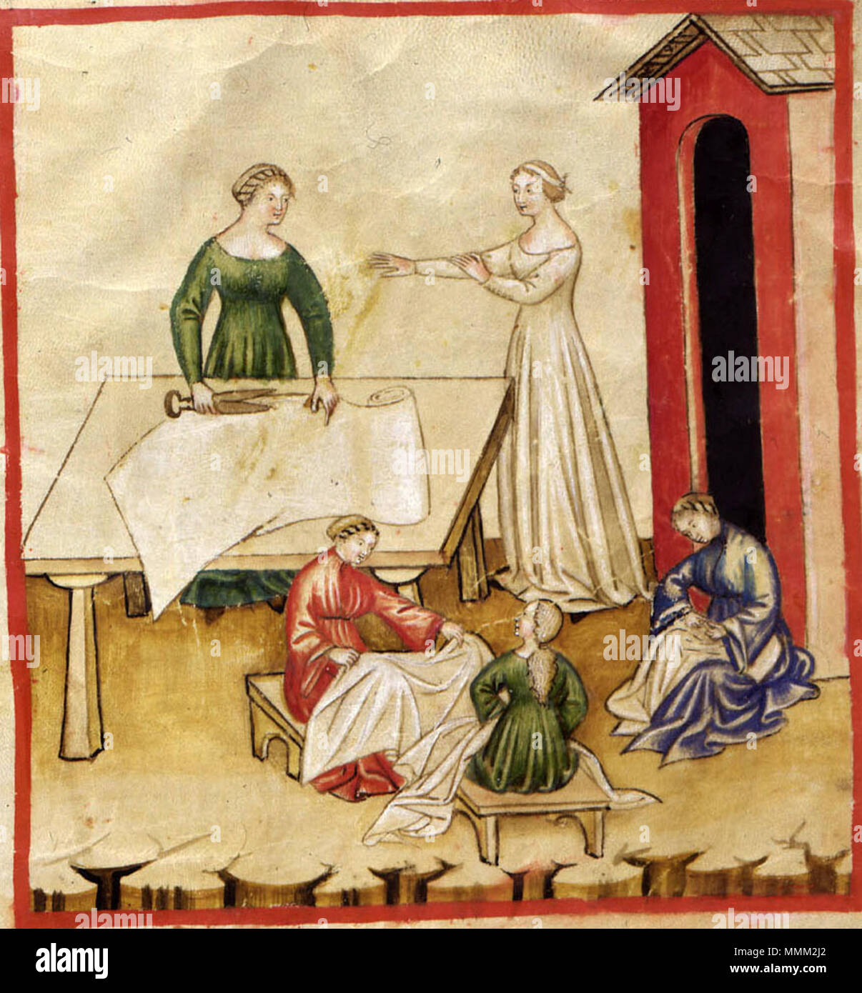 Tacuinum sanitatis (XIV century) English: Aspects of daily life: Linen  clothing Italiano: Aspetti di vita quotidiana:
