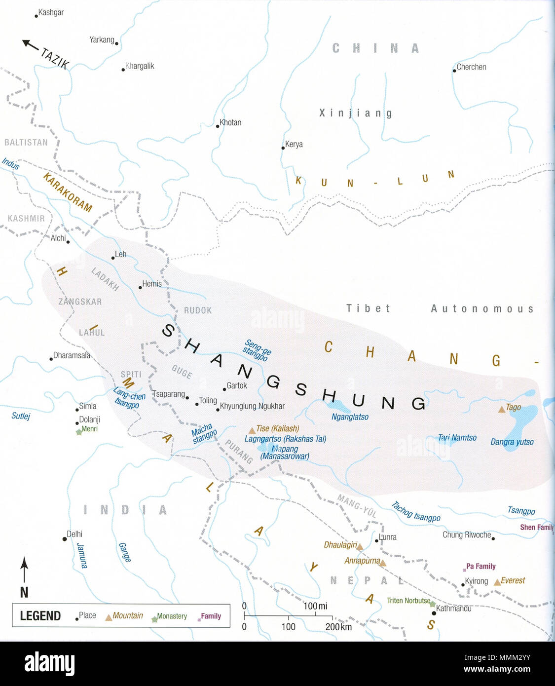 . English: Locations of the Bon religion in the West Tibet. Schematic map  . 22 May 2013, 23:11:39. Unknown 3 1 Locations of the Bon religion in the West Tibet Stock Photo