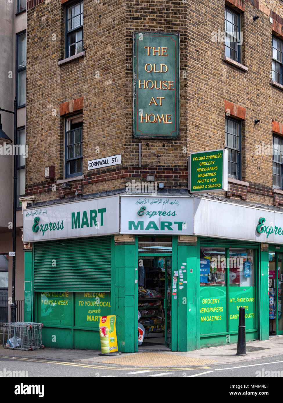 Converted public house in Shadwell east London, now a convenience store, serving the local Bangladeshi and Polish communities Stock Photo
