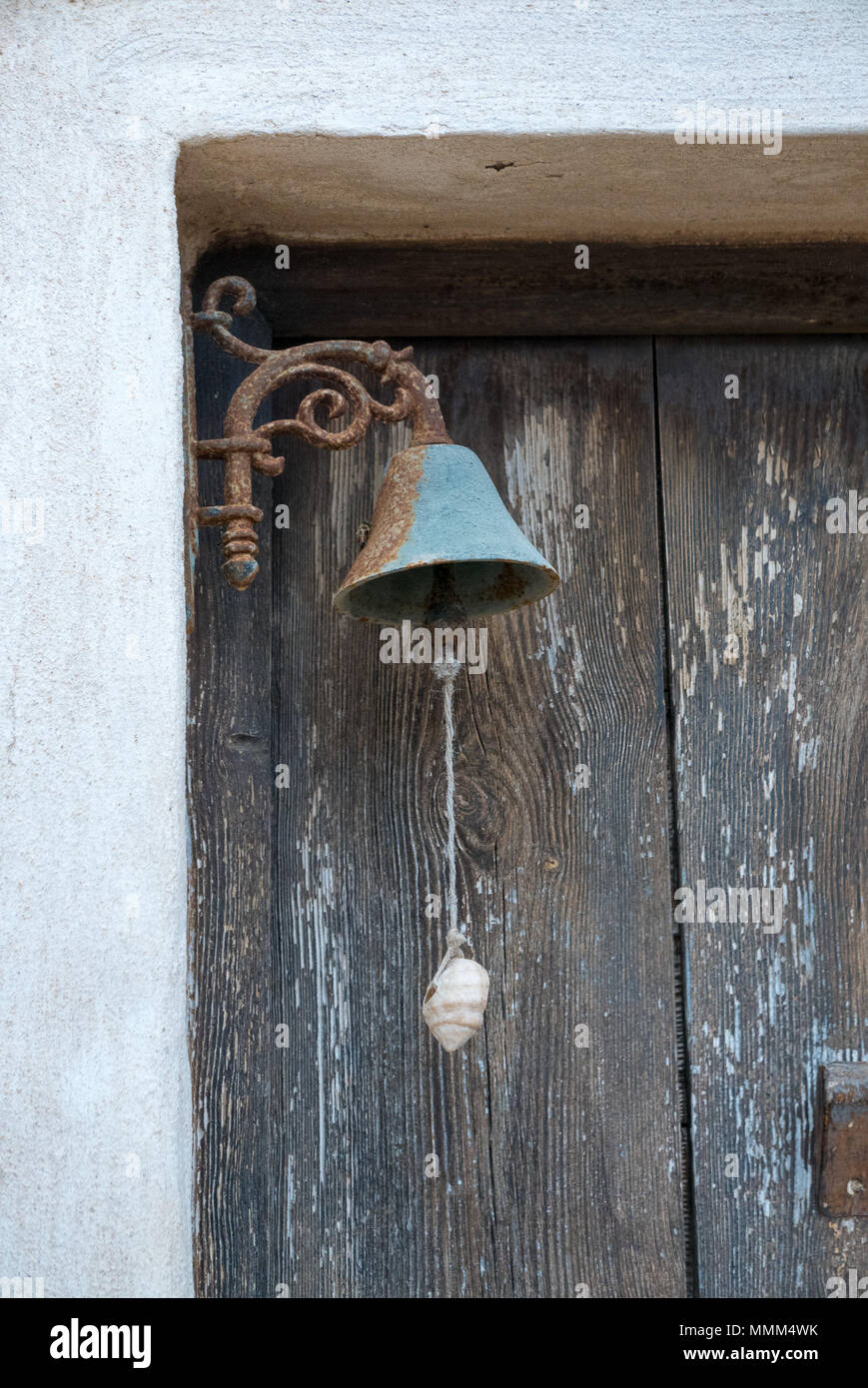old and rusty door bell Stock Photo