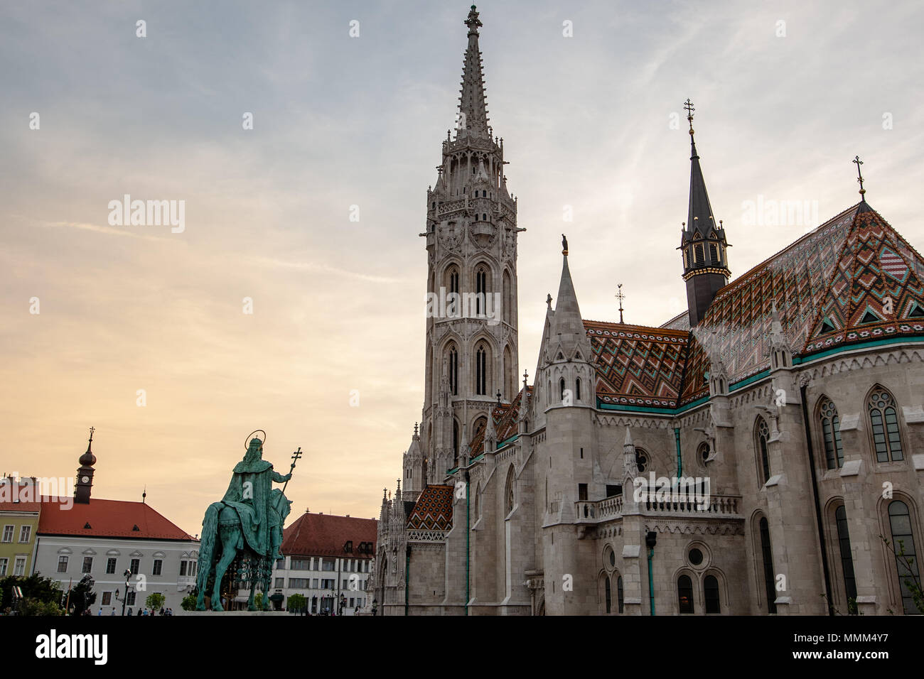 St. Matthias Church in Buda Castle district during sunset in Budapest, Hungary Stock Photo
