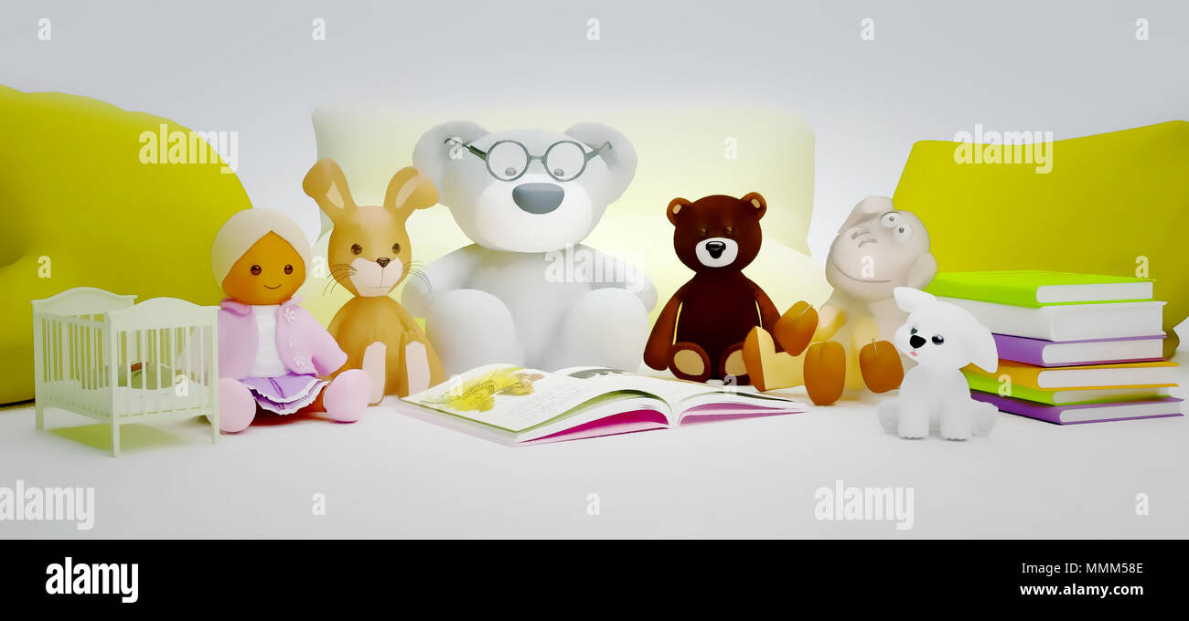 Children education and development happy childhood. Baby toys and interesting book located on