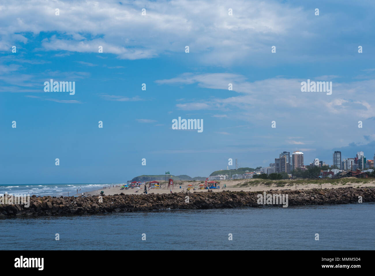 Beach and skyline of Torres on the Atlantic Ocean, Torres, Rio Grande do Sul, Brazil, Latin America Stock Photo