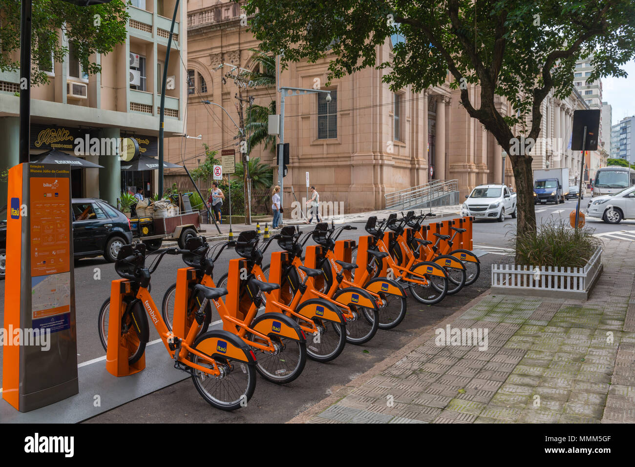 Bike rental station in the city of Porto Alegre, Porto Alegre, Rio Grande do Sul, Brazil, Latin America Stock Photo