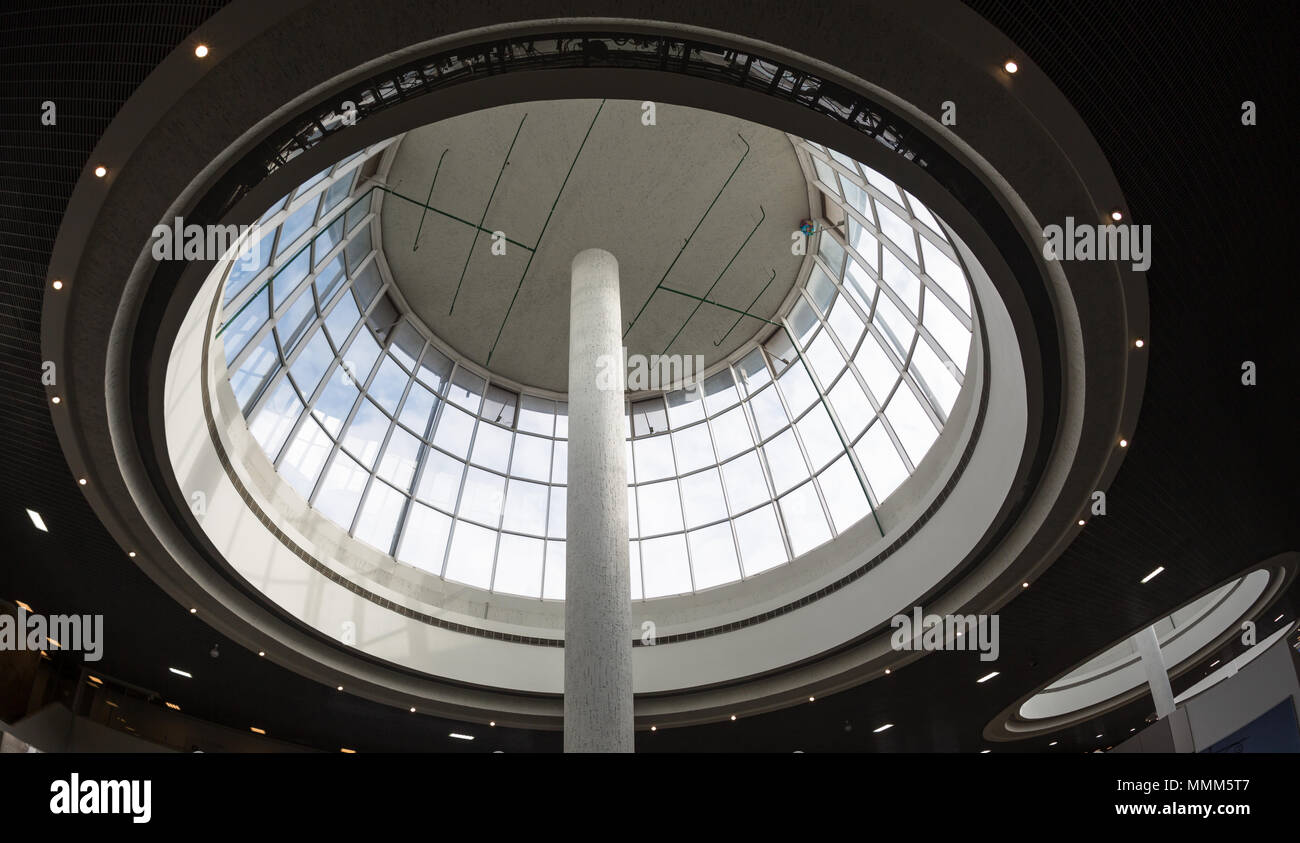 Curved Skylight Glass Roof or Ceiling of Dome with Geometric Structure Steel in Modern Contemporary Architecture Stock Photo