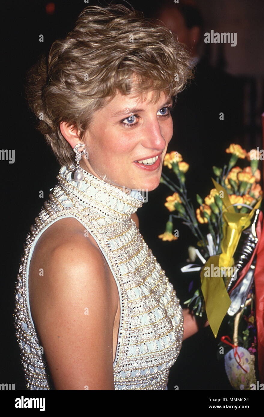 Princess Diana wearing a Catherine Walker dress attended the London City Ballet Gala Evening. Spencer House, London, UK Stock Photo