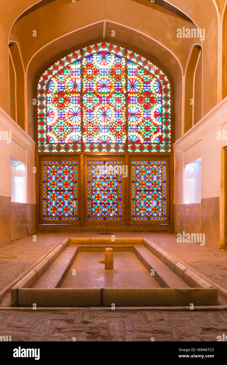 View inside the structure under the windcatcher of Dowlat Abad Garden, in Yazd, Iran Stock Photo