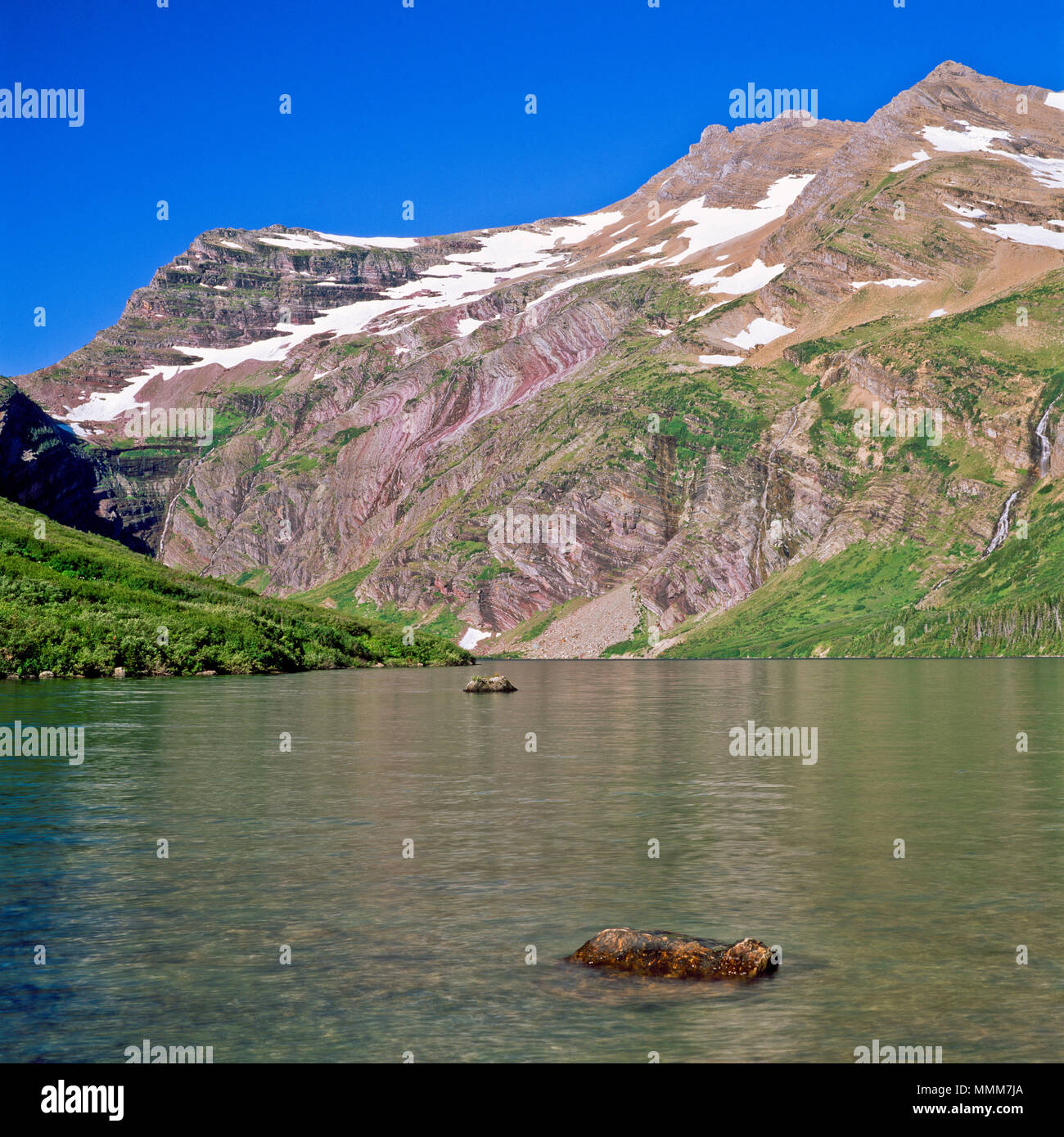 gunsight lake below gunsight mountain in glacier national park, montana