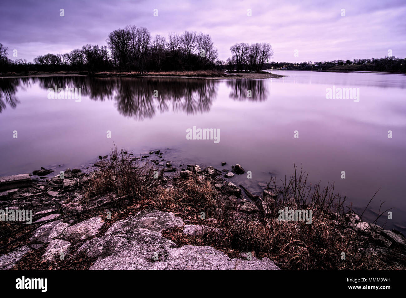 Beautiful sunrise along the Maumee river in Northwest Ohio. Stock Photo