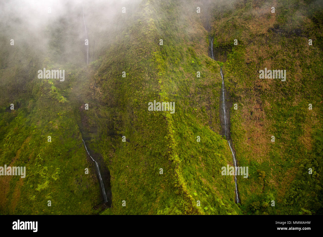 Waterfalls at Waialeale Crater, Kauai, Hawaii, USA Stock Photo