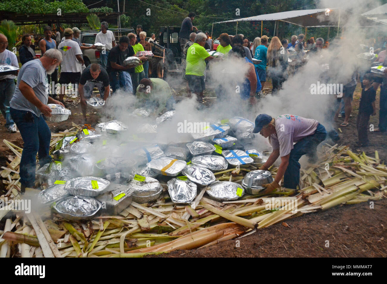 Traditional underground Hawaiian fire oven or imu, Waimanalo, Oahu