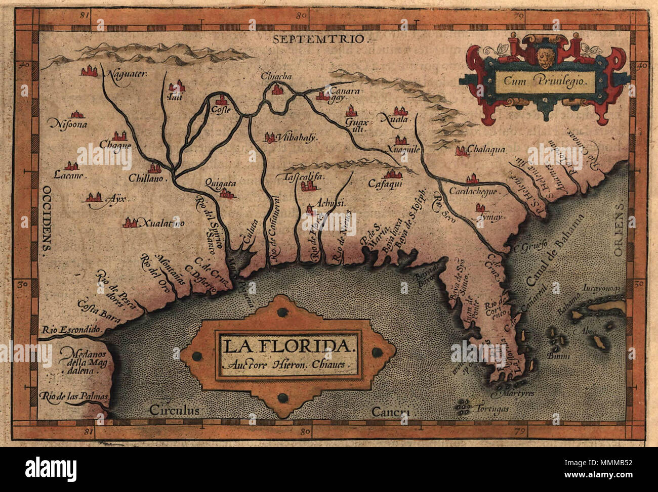Map of Florida, likely based on the expeditions of Hernando de Soto (1539 –1543).