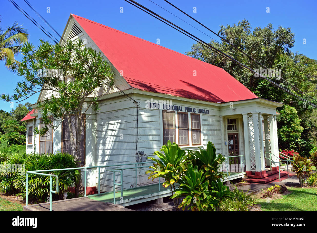 Building of the Bond Memorial Public Library, Kapaau, Big Island, Hawaii, USA Stock Photo