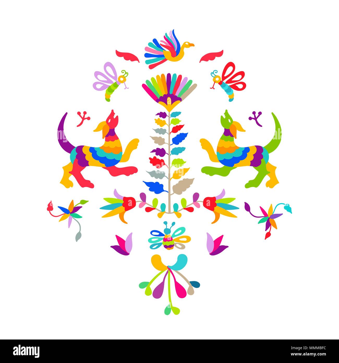 Vector folk Mexican Otomi Style embroidery Pattern Stock Vector Image