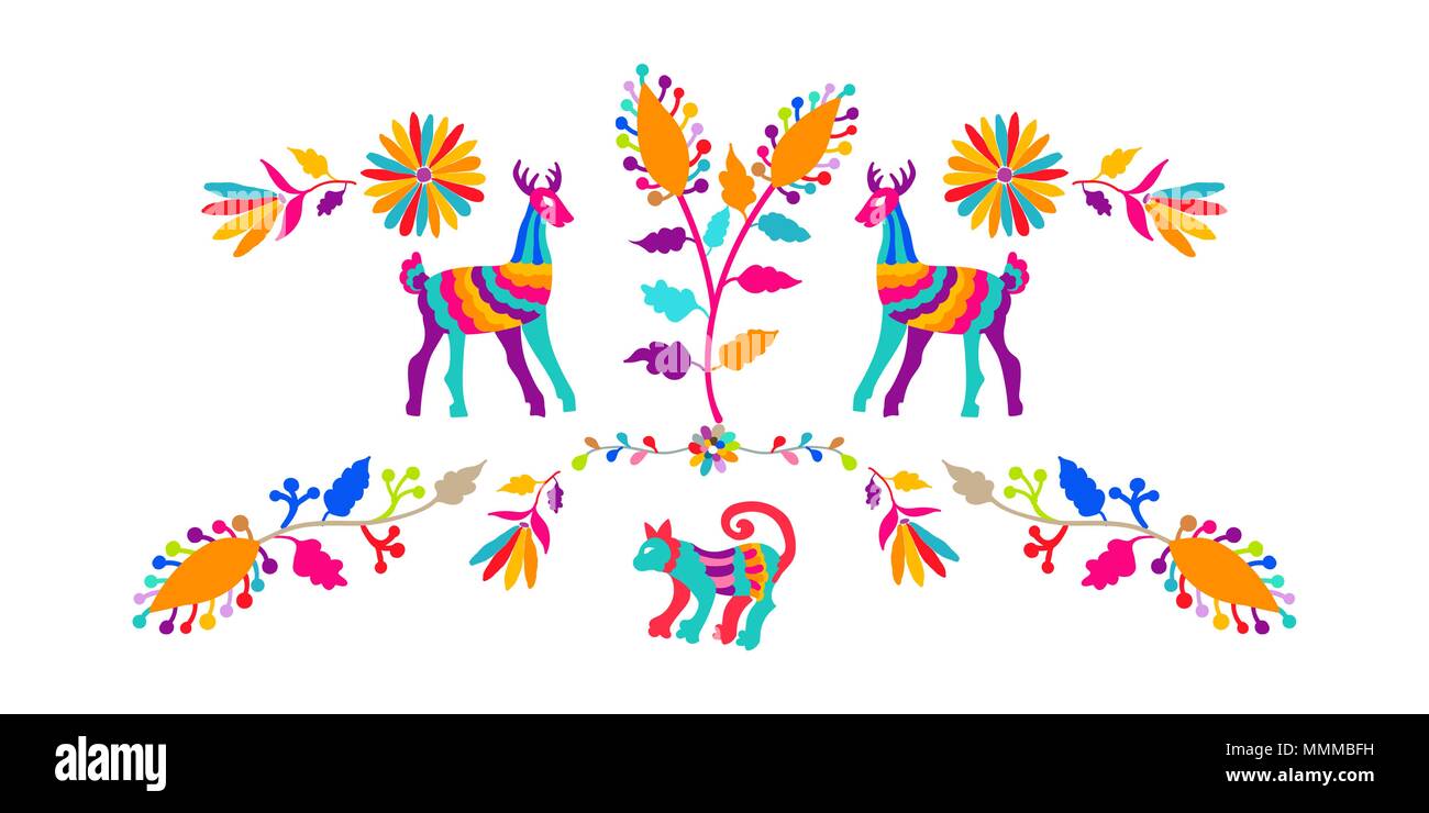 Vector folk Mexican Otomi Style embroidery Pattern Stock Vector Image & Art  - Alamy