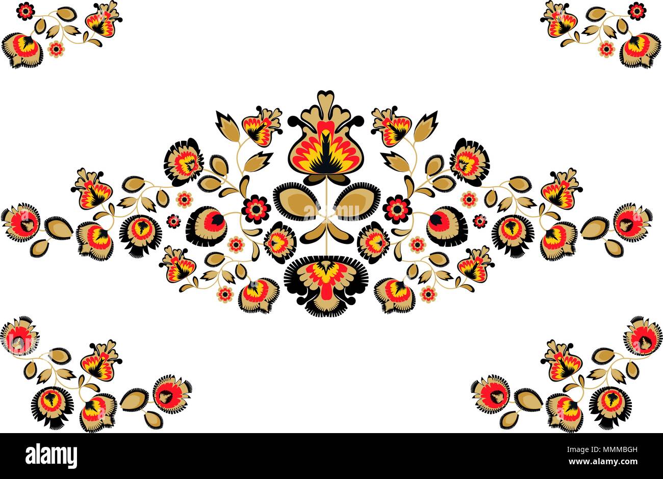 Folk embroidery ornament with flowers. Traditional polish pattern decoration - wycinanka, Wzory Lowickie. Vector Stock Vector