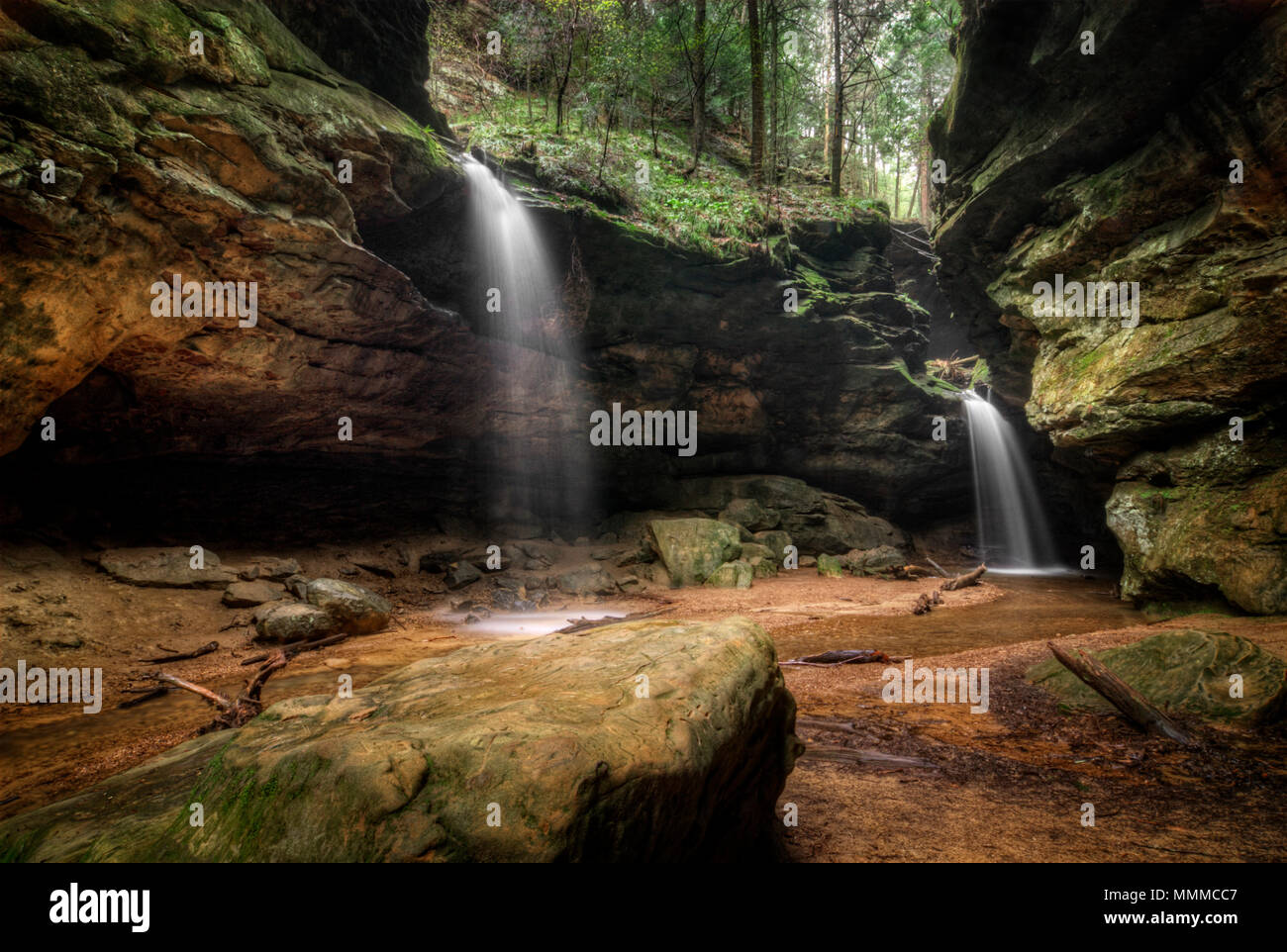 Twin waterfalls at Conkles Hollow in Hocking Hills Ohio Stock Photo - Alamy