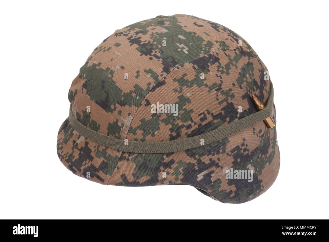 us marines kevlar helmet with camouflage cover with ammo amulet Stock