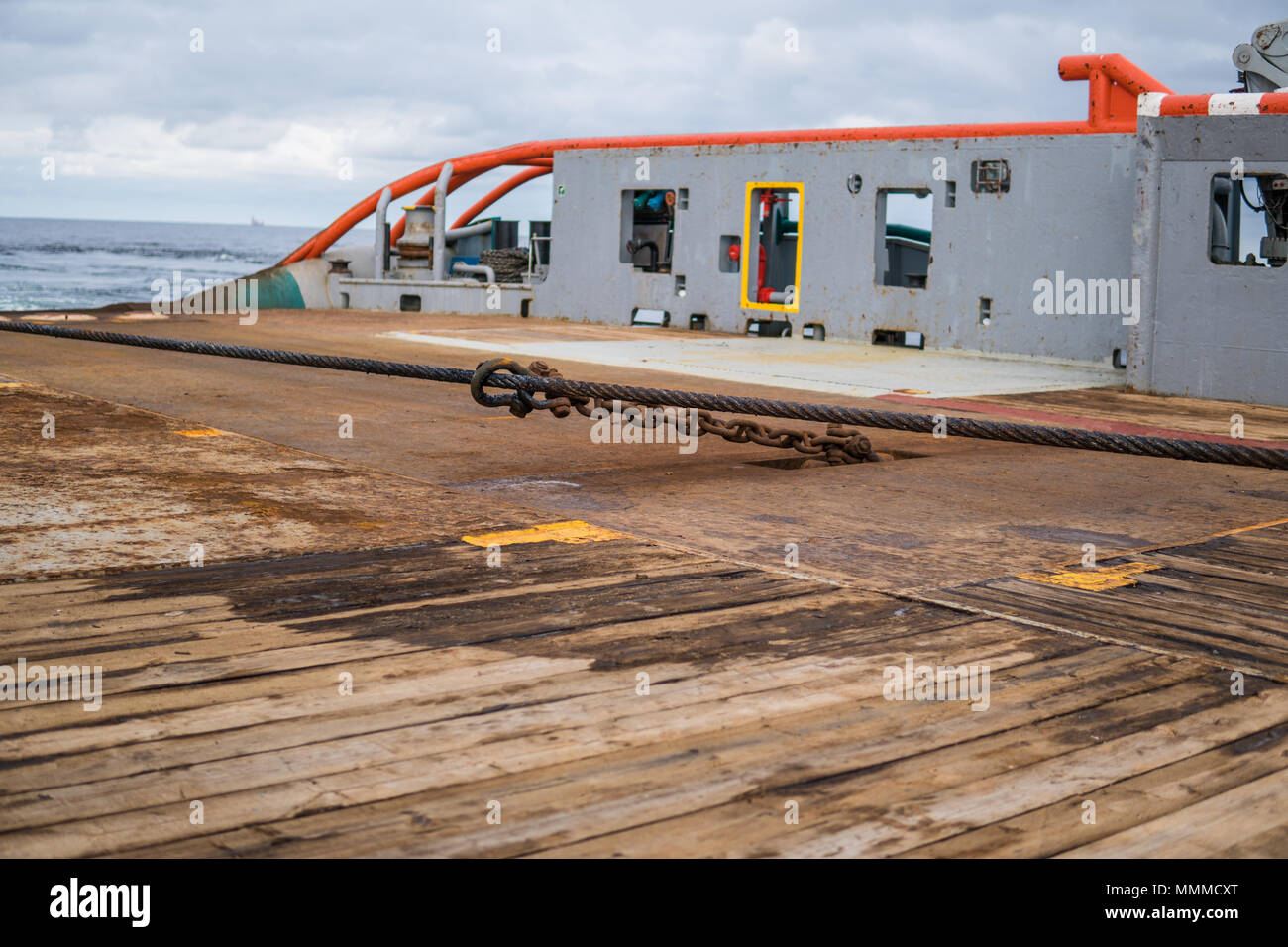 Anchorhandling Tug Supply AHTS vessel during towing .Ocean tug job