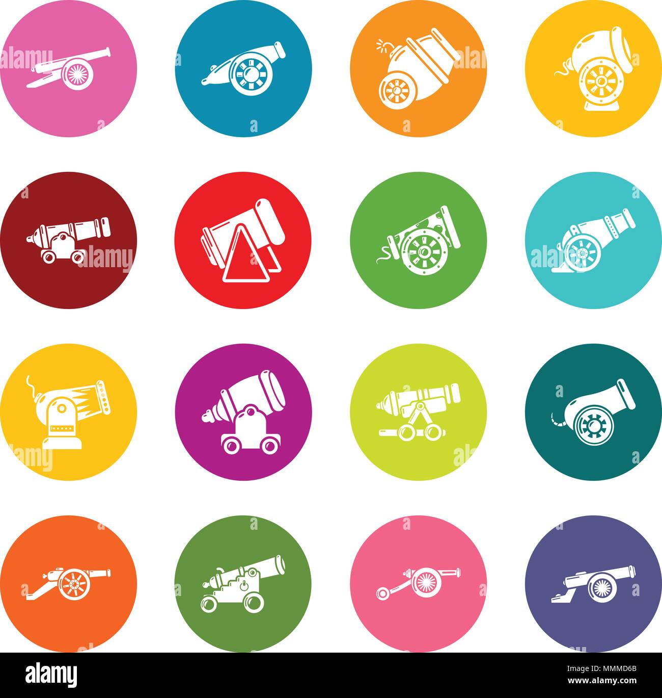 Cannon retro icons set colorful circles vector Stock Vector