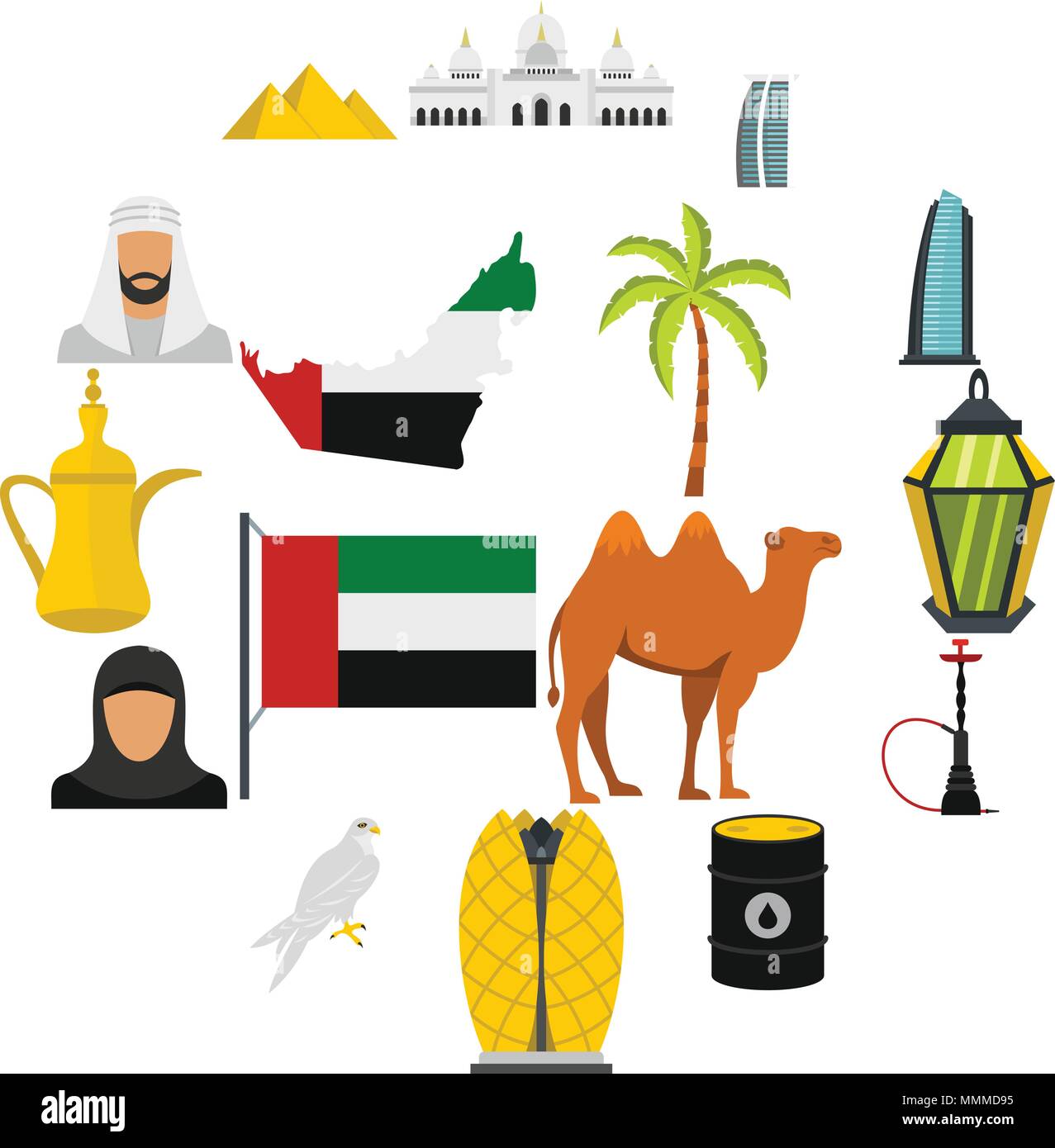 UAE travel set flat icons Stock Vector Image & Art - Alamy
