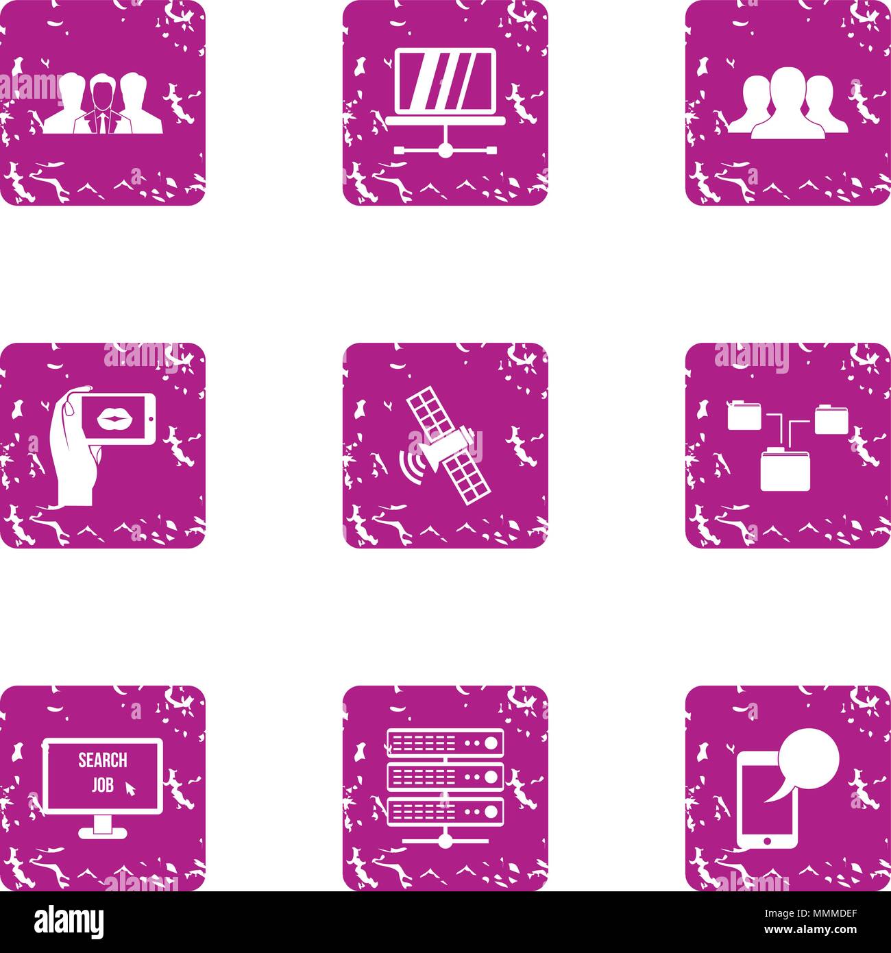 Satellite path icons set, grunge style Stock Vector