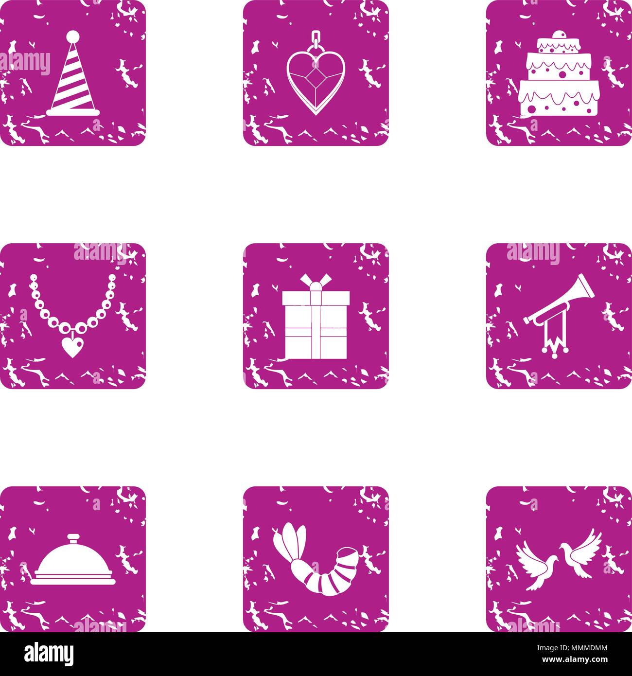 Carnival icons set, grunge style Stock Vector