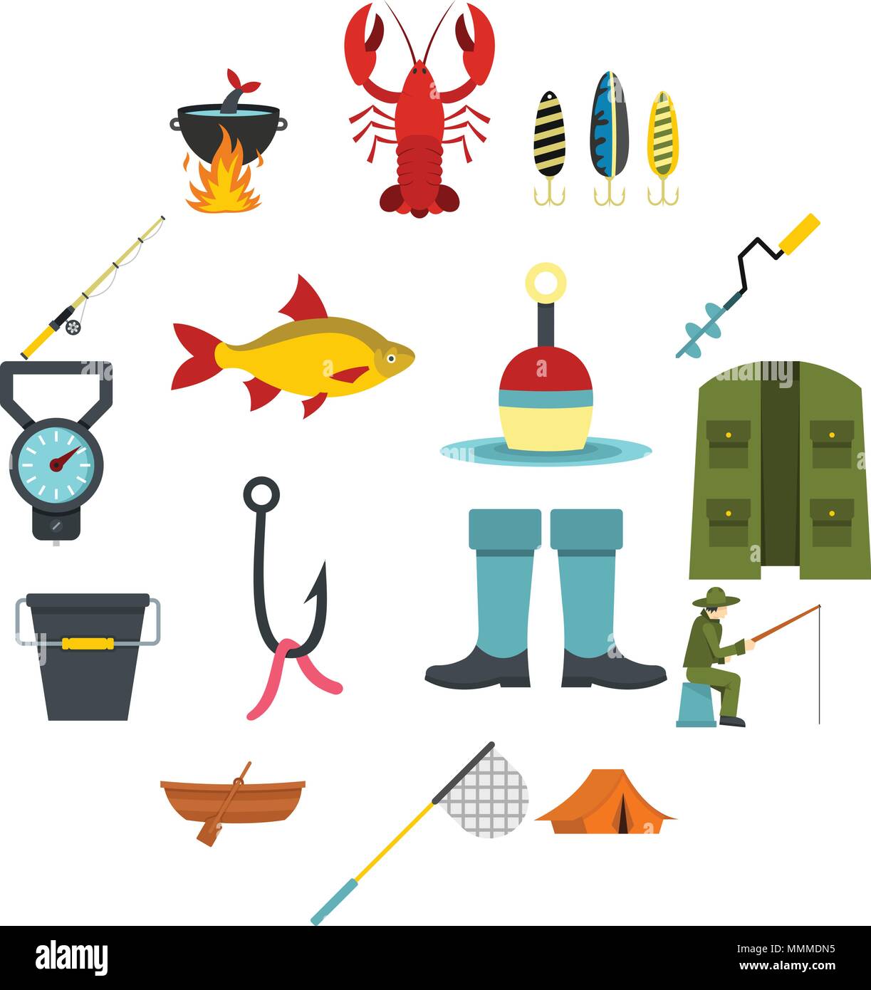 Fishing tools set flat icons Stock Vector Image & Art - Alamy