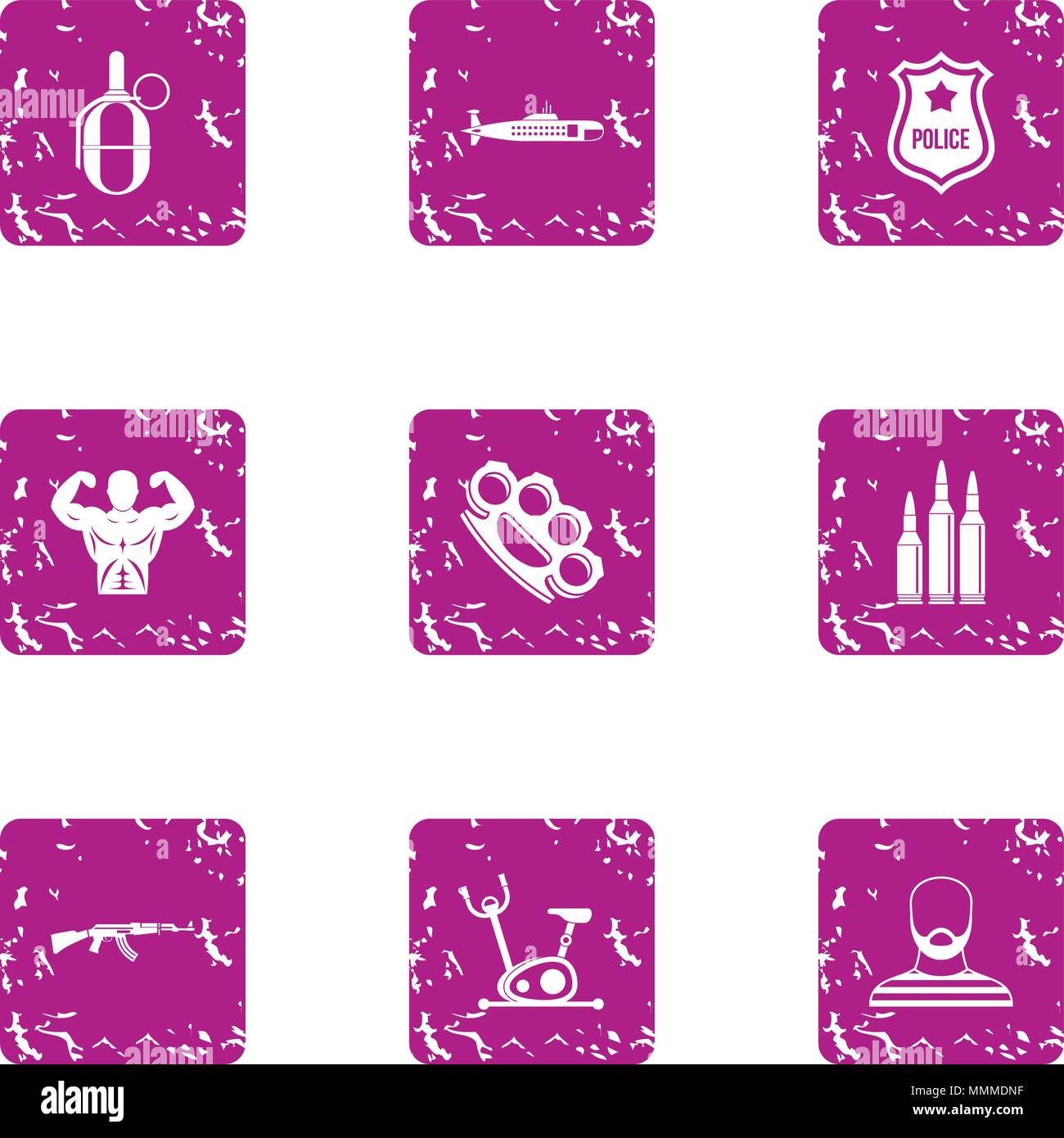 Combat training icons set, grunge style Stock Vector