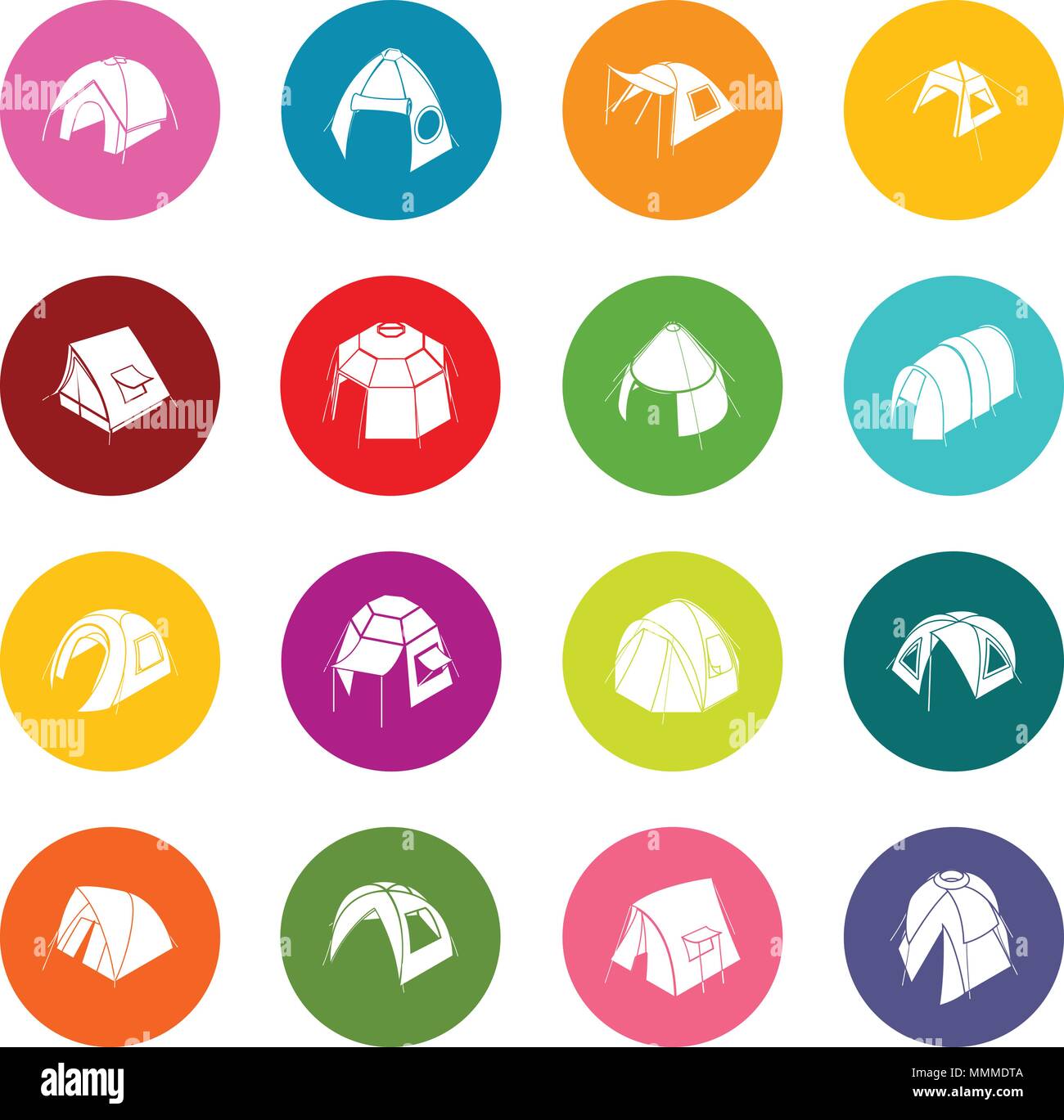 Tent forms icons set colorful circles vector Stock Vector