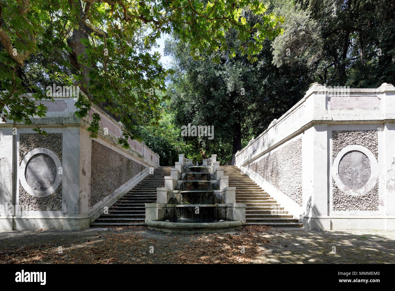 Upper level of the monumental staircase with the fountain of eleven