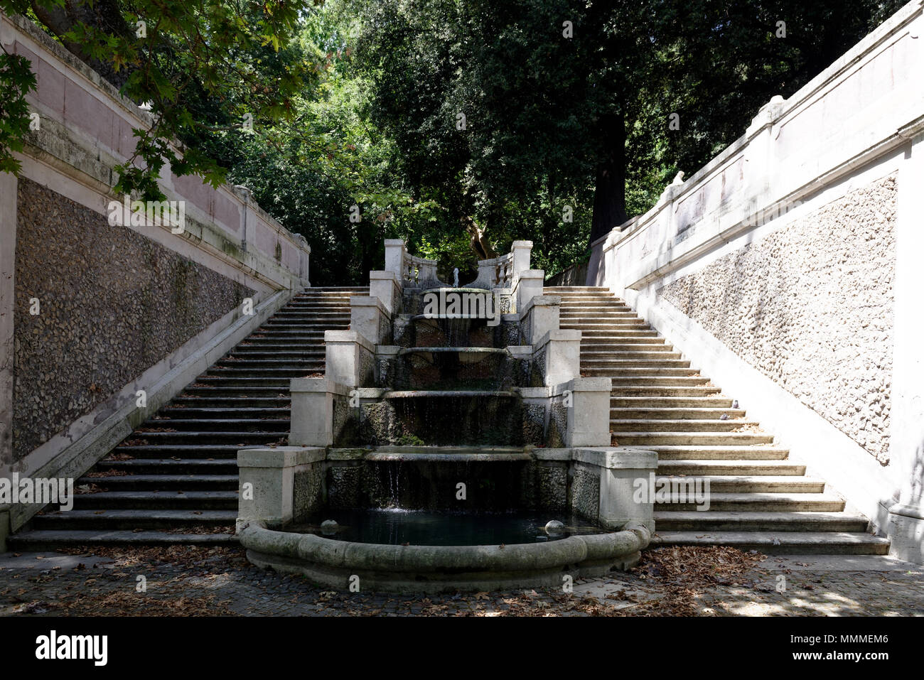 Upper level of the monumental staircase with the fountain of eleven