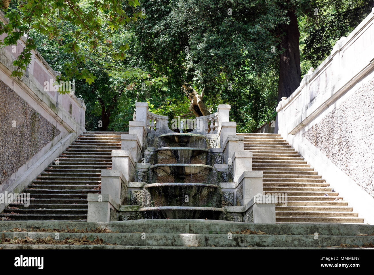 Upper level of the monumental staircase with the fountain of eleven