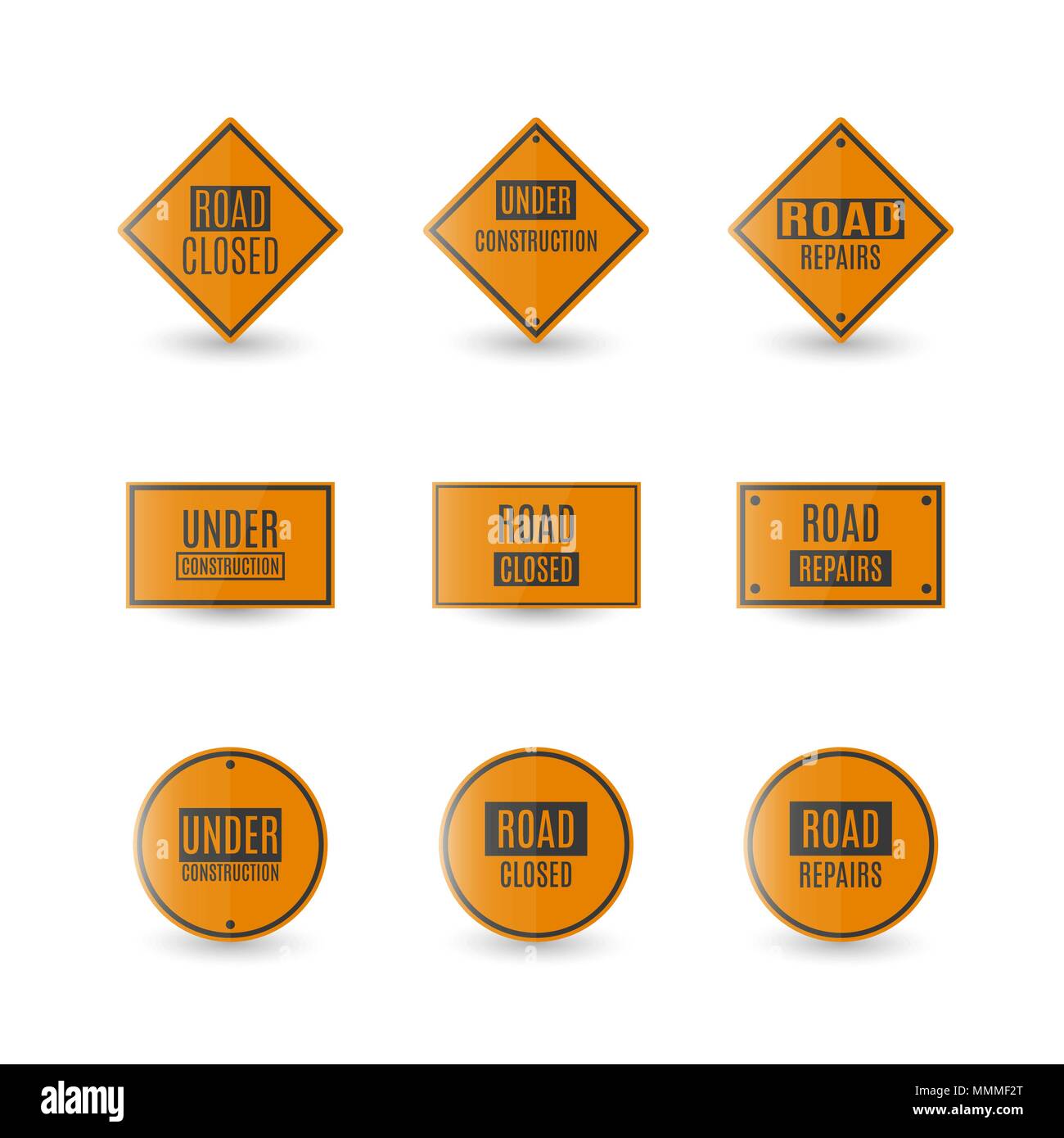 Set of round and rectangular road signs isolated on white background ...