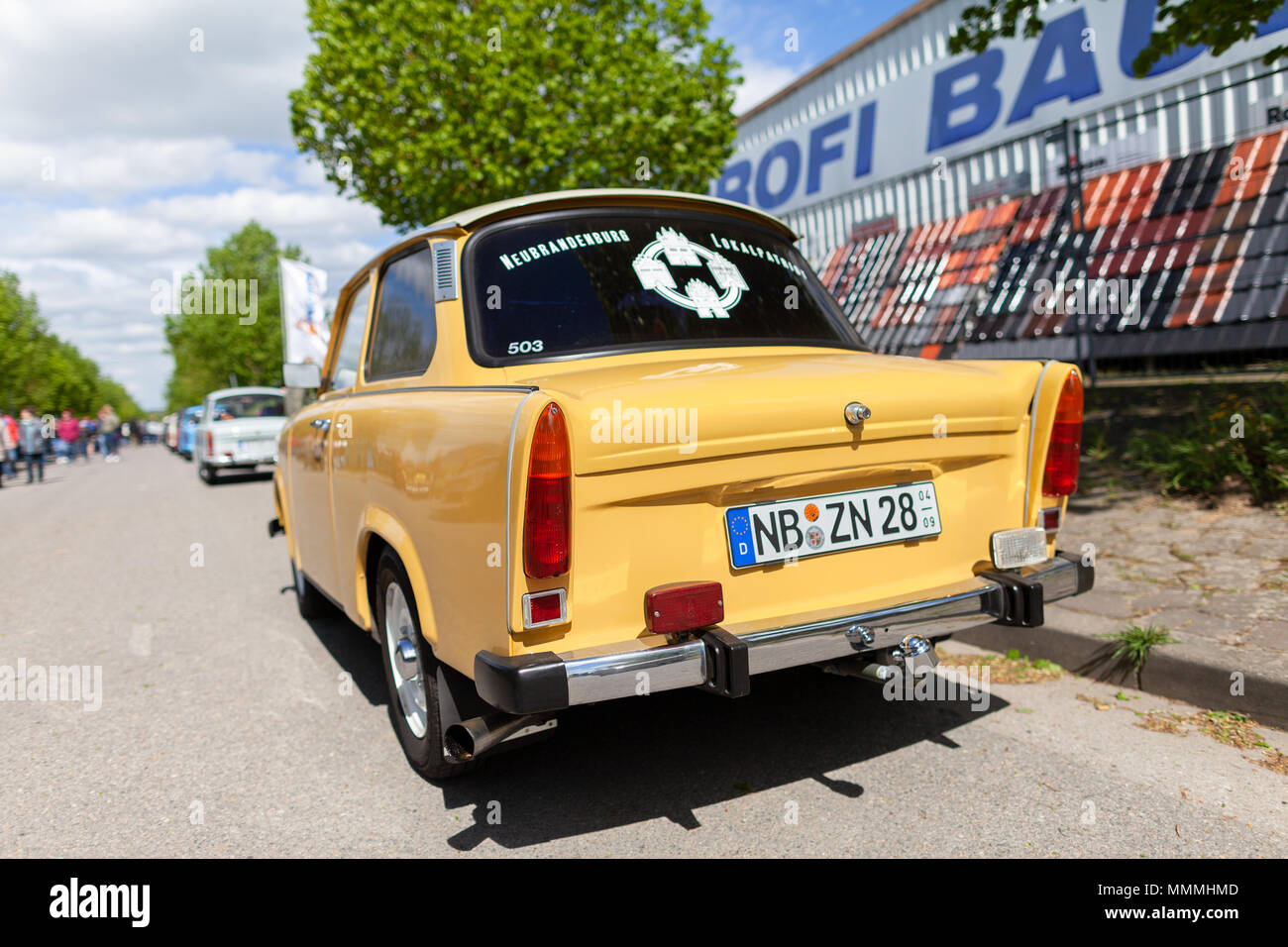 ALTENTREPTOW / MECKLENBURG- WEST POMERANIA / GERMANY - MAY 1, 2018: german trabant stands on a street during an oldtimer show in altentreptow / german Stock Photo